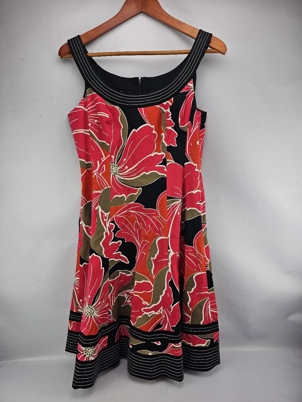 Nine West A-line Floral Dress Pink Black Zip Back Women's Size 10